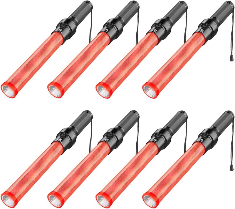 RoadHero 8 Pack Traffic Wands, 16 Inch Led Traffic Control Baton, Night Safety Light Wand with 3 Flashing Modes, Air Marshaling Signal Wand Plus White LED on Tip for Airport, Parking, Car Directing - Image 1